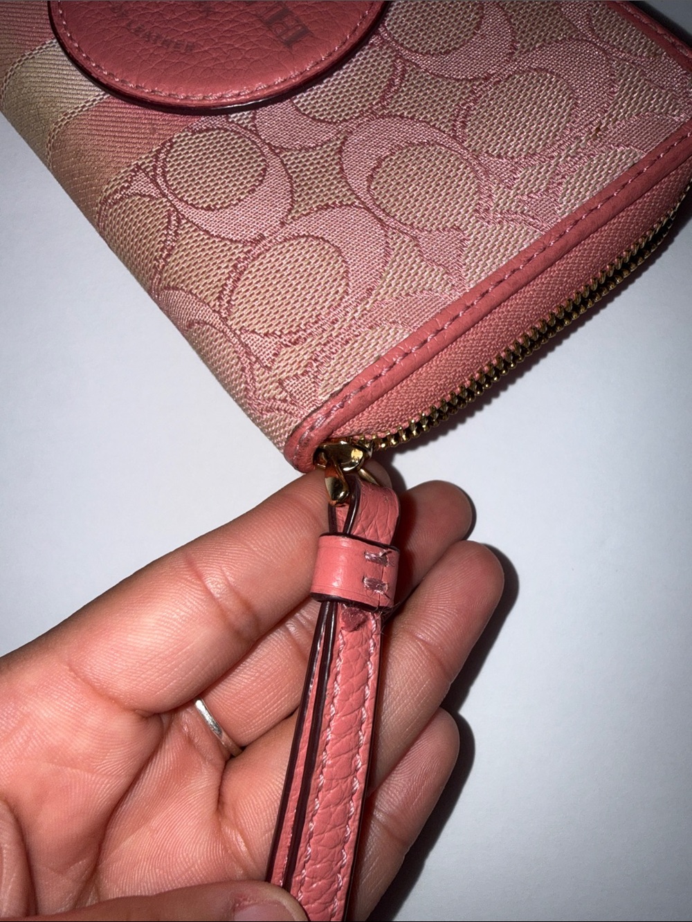 Coach Pink Signature Jacquard Wristlet Wallet - Picture 5 of 5